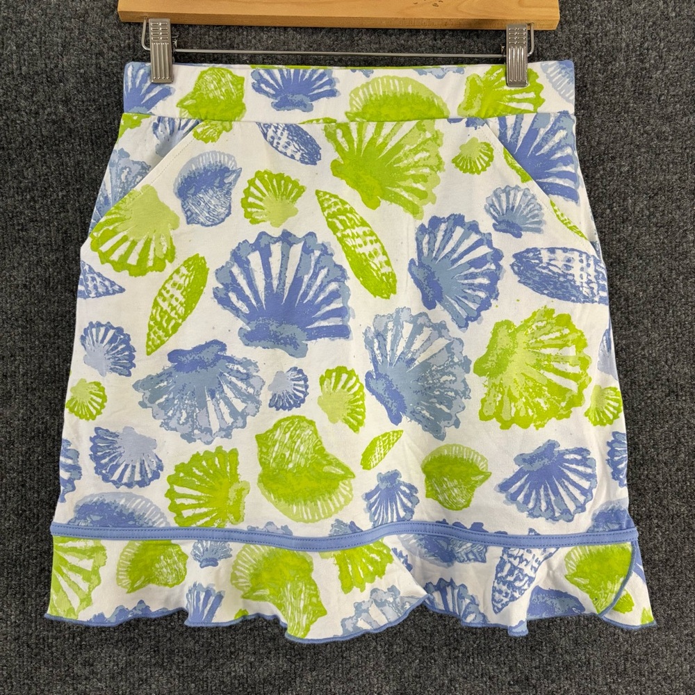 ANA CLARE Womens Seashell Skort Size Small Pockets Blue Green